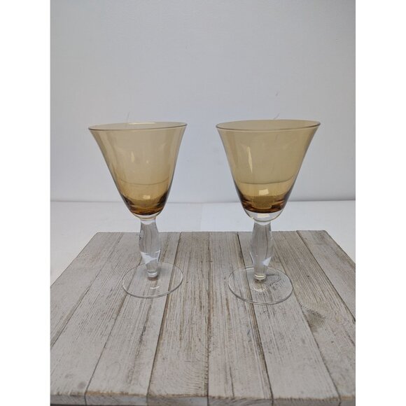 Southern Living Arlington Amber Handblown Crystal Wine Glasses Goblets Set of 2 - Picture 1 of 11